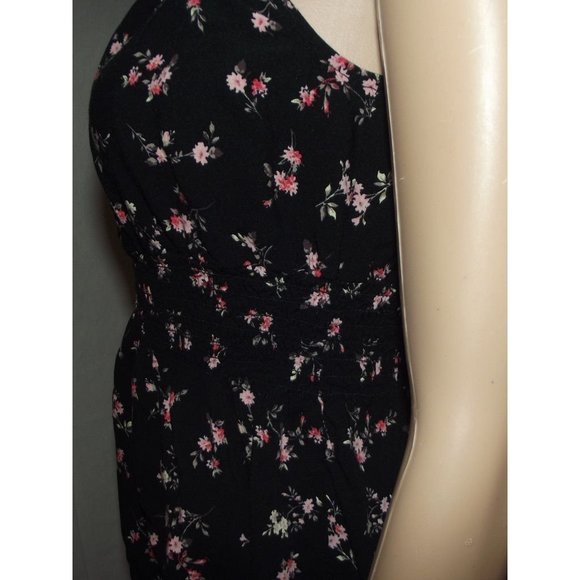 No Boundaries Tank Top Juniors Small(3-5)Black Pink Floral Smocked Waist Peasant - Picture 8 of 12